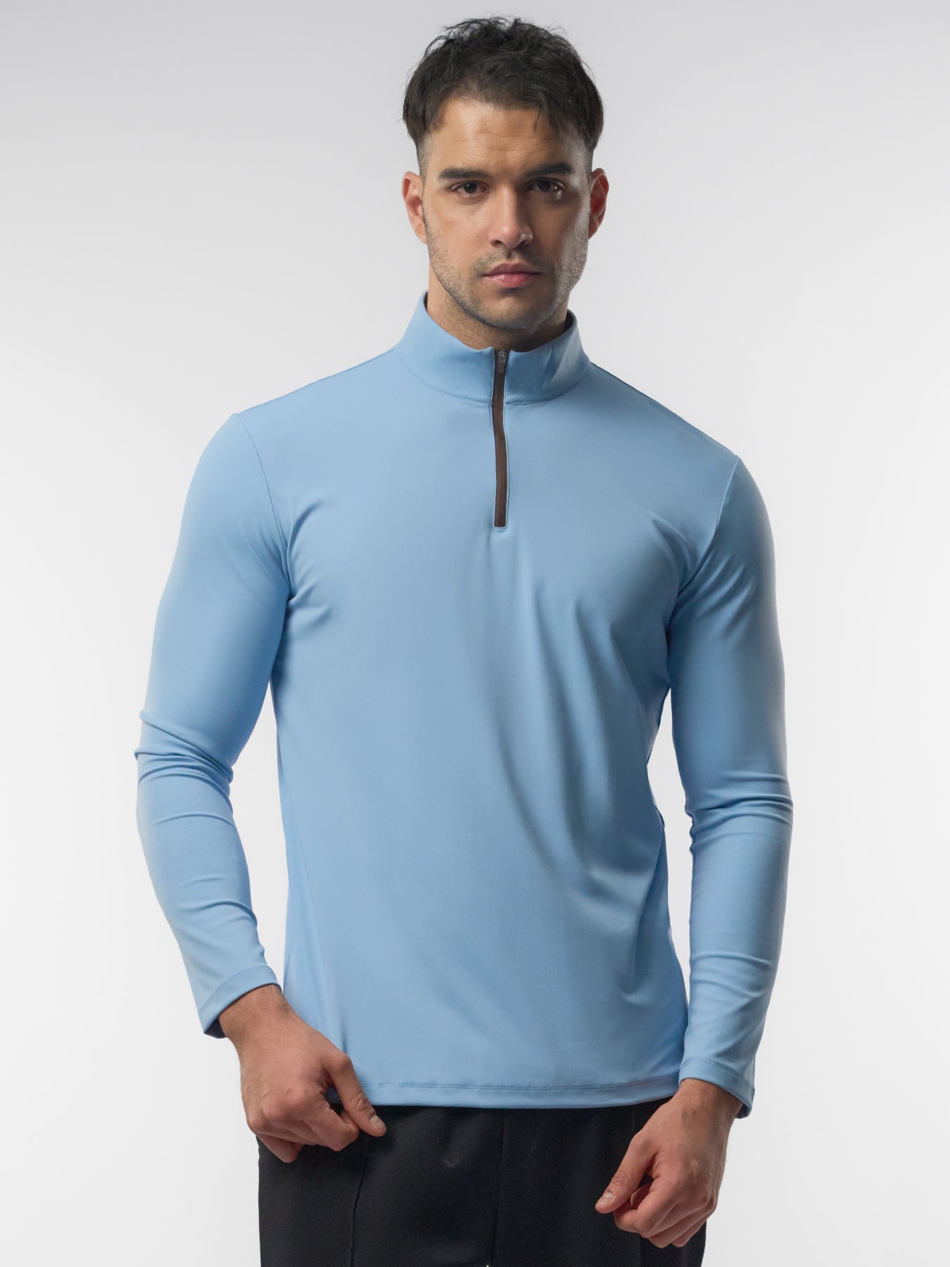 SmoothBlend Slim Fit Half Zip Mock Neck Tee: Zip Contrast Color