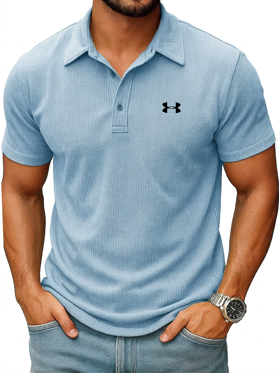 Men's fashionable casual ribbed fabric short-sleeved collared polo shirt