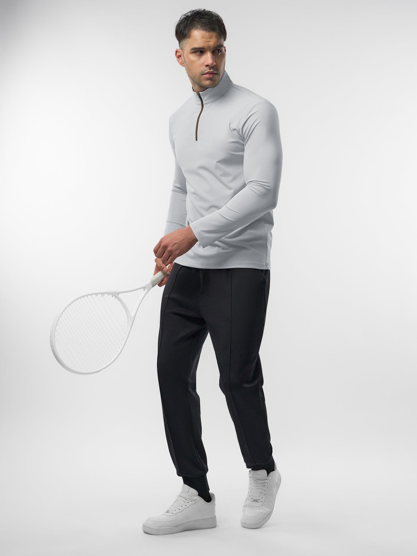 SmoothBlend Slim Fit Half Zip Mock Neck Tee: Zip Contrast Color