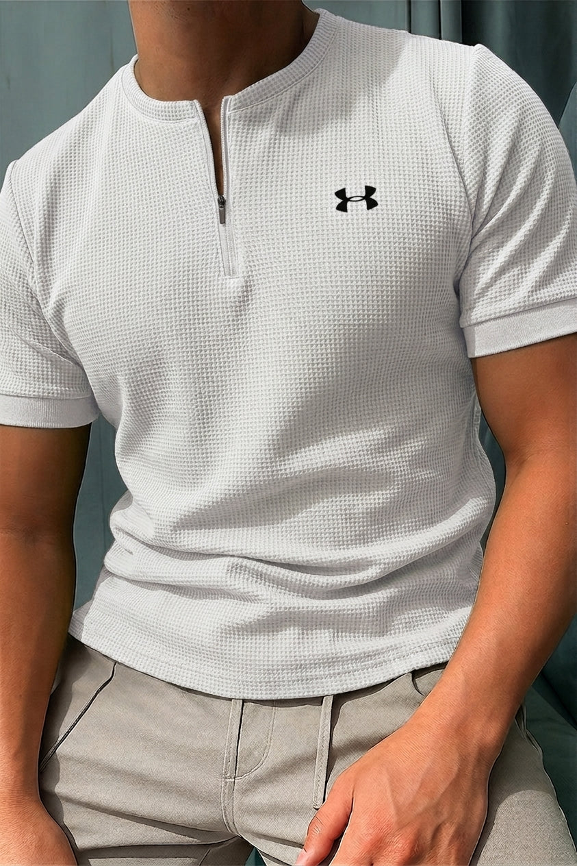 Bestseller! Waffle Texture Zip-Neck Men's T-Shirt