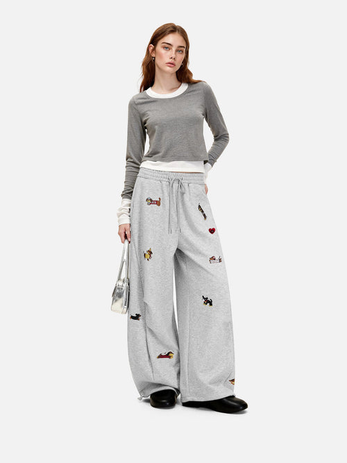 Aelfric Eden Embroidery Dog Baggy Barrel Sweatpants