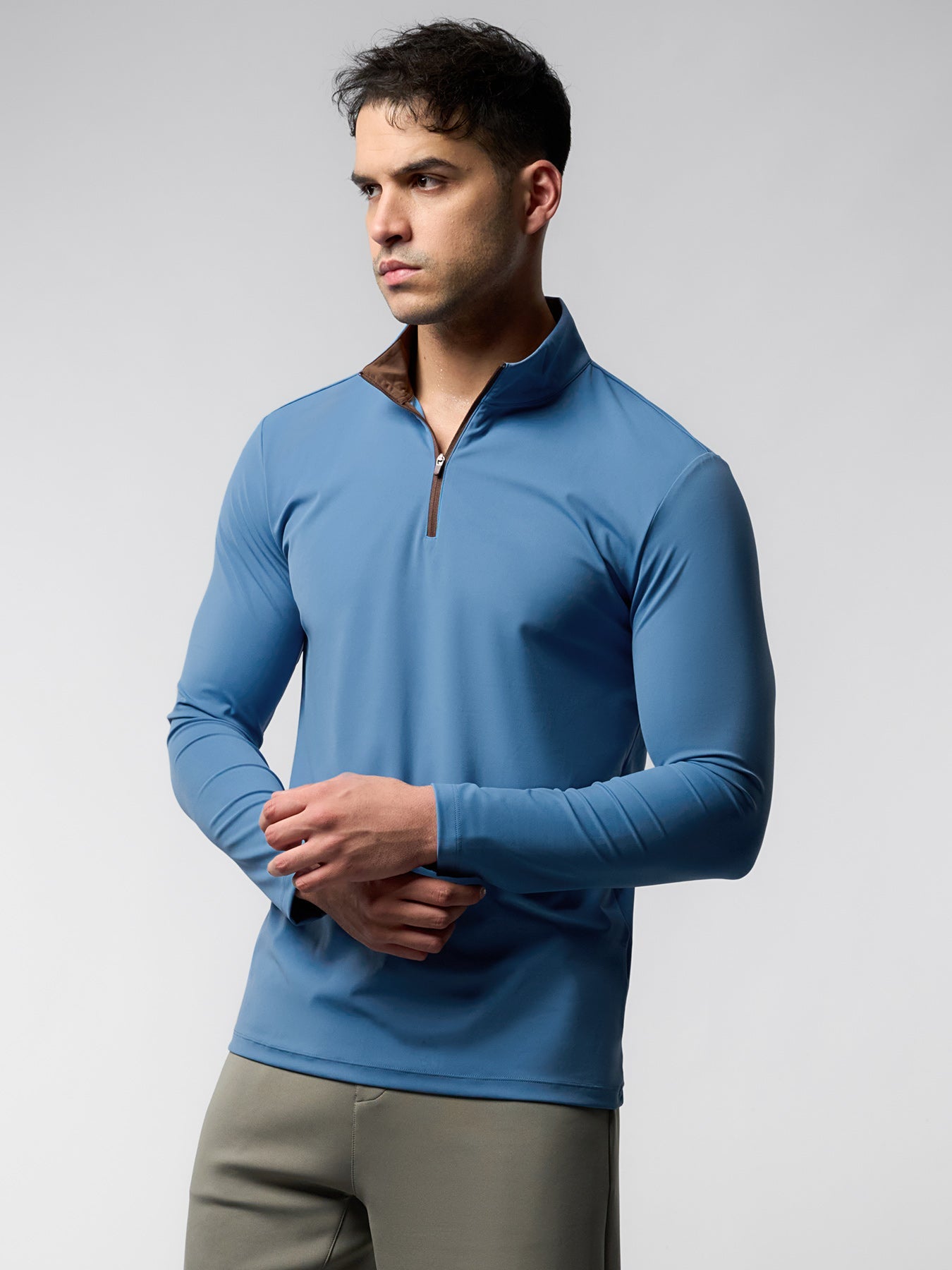 SmoothBlend Slim Fit Half Zip Mock Neck Tee: Zip Contrast Color
