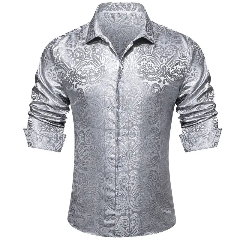 Men's Luxury Paisley Silk-Feel Button Down Shirt