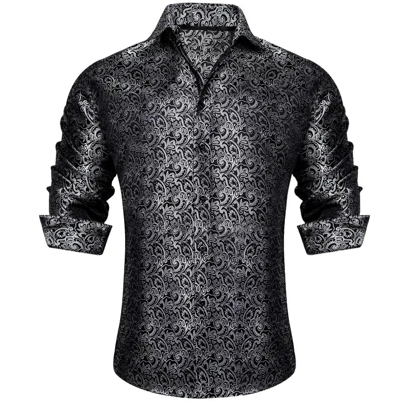 Men's Luxury Paisley Silk-Feel Button Down Shirt